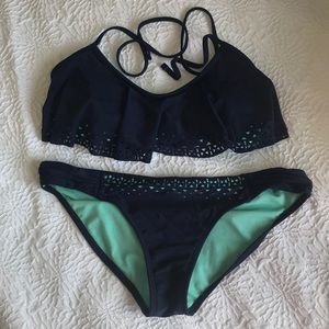 Navy and teal two piece bikini